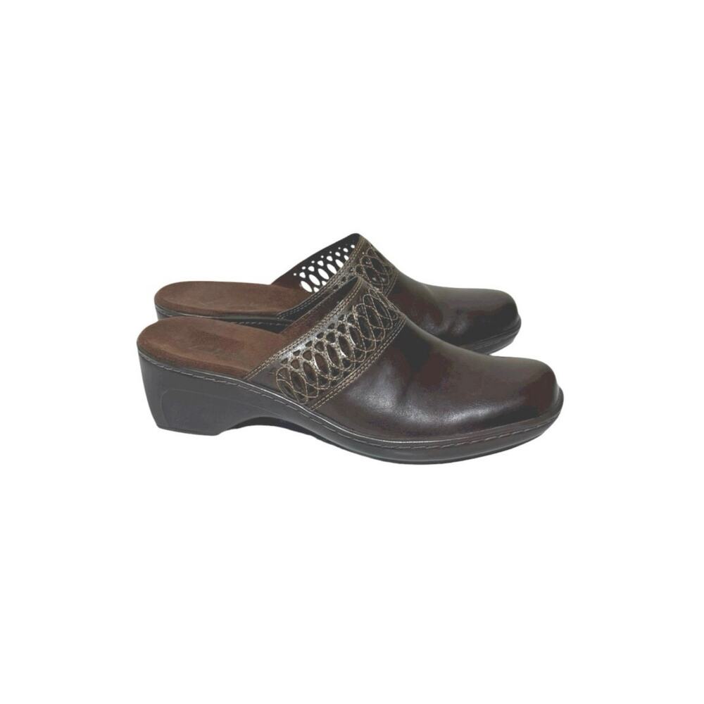 Clarks Women’s Brigit Brown Leather Mules Clogs Slip On Shoes Size 8.5 M